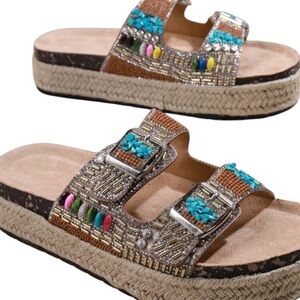 Embellished Multicolor Platform Sandals